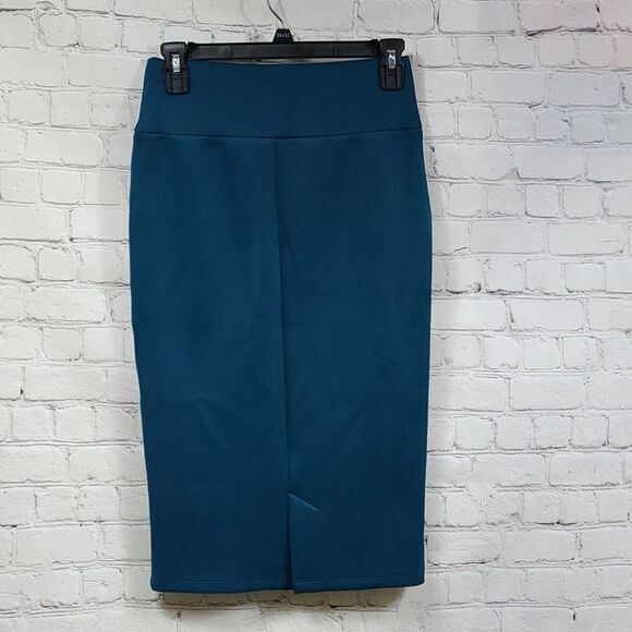 Macy's INC Women's Teal Straight Pull-on Scuba Stretchy Fitted Pencil Skirt Midi - Picture 5 of 8